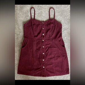 Women’s CCX Burgundy Corduroy Overall Dress Jumper Sz 16. Adjust Straps. Fitted⏳